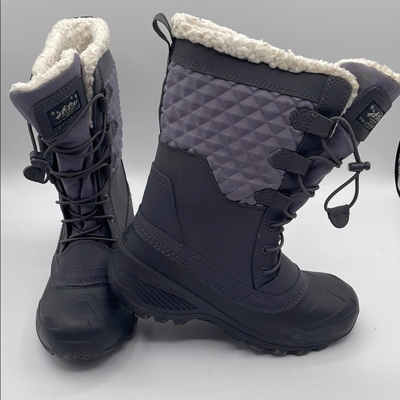 The North Face Gray Purple Winter Boots Waterproof Faux Fur Big Kid Size 5 Warm - Picture 16 of 16